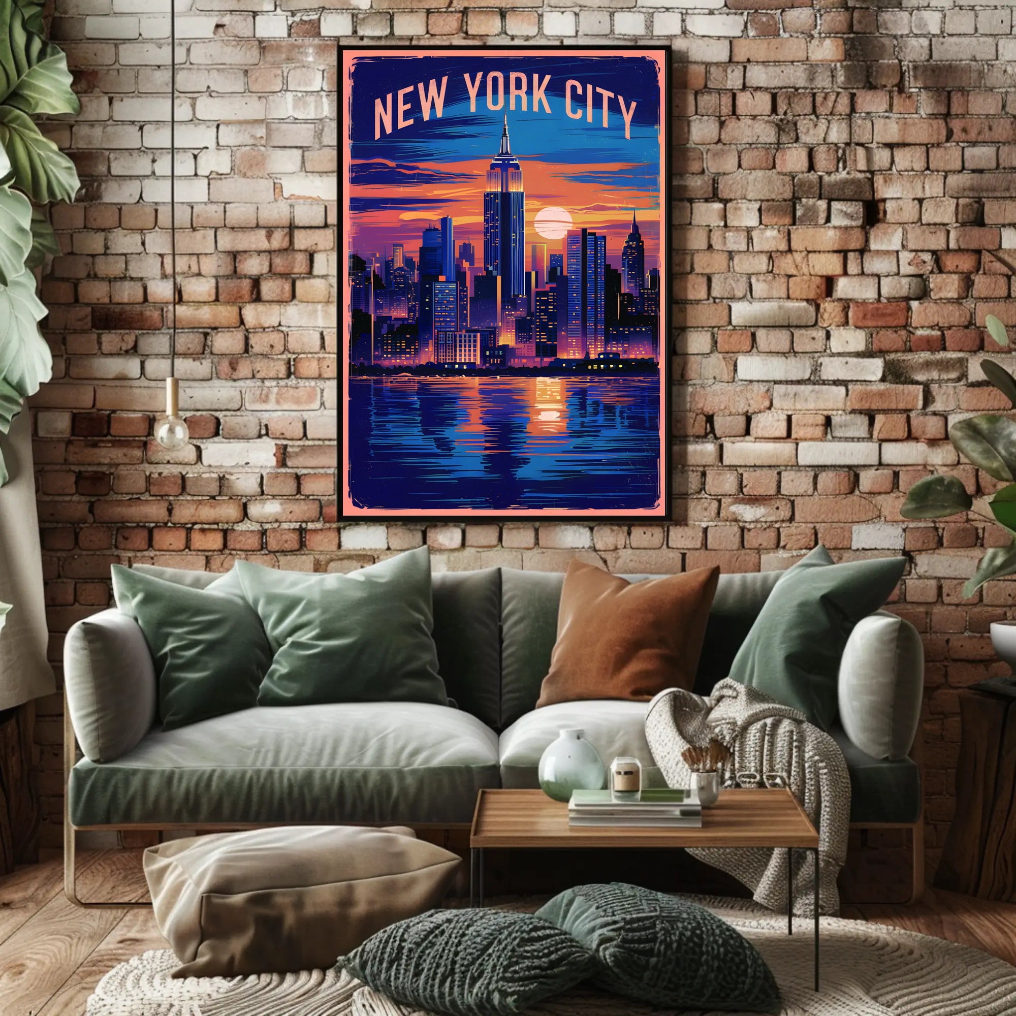 New York City Skyline at Sunset Poster Modern Wall Art