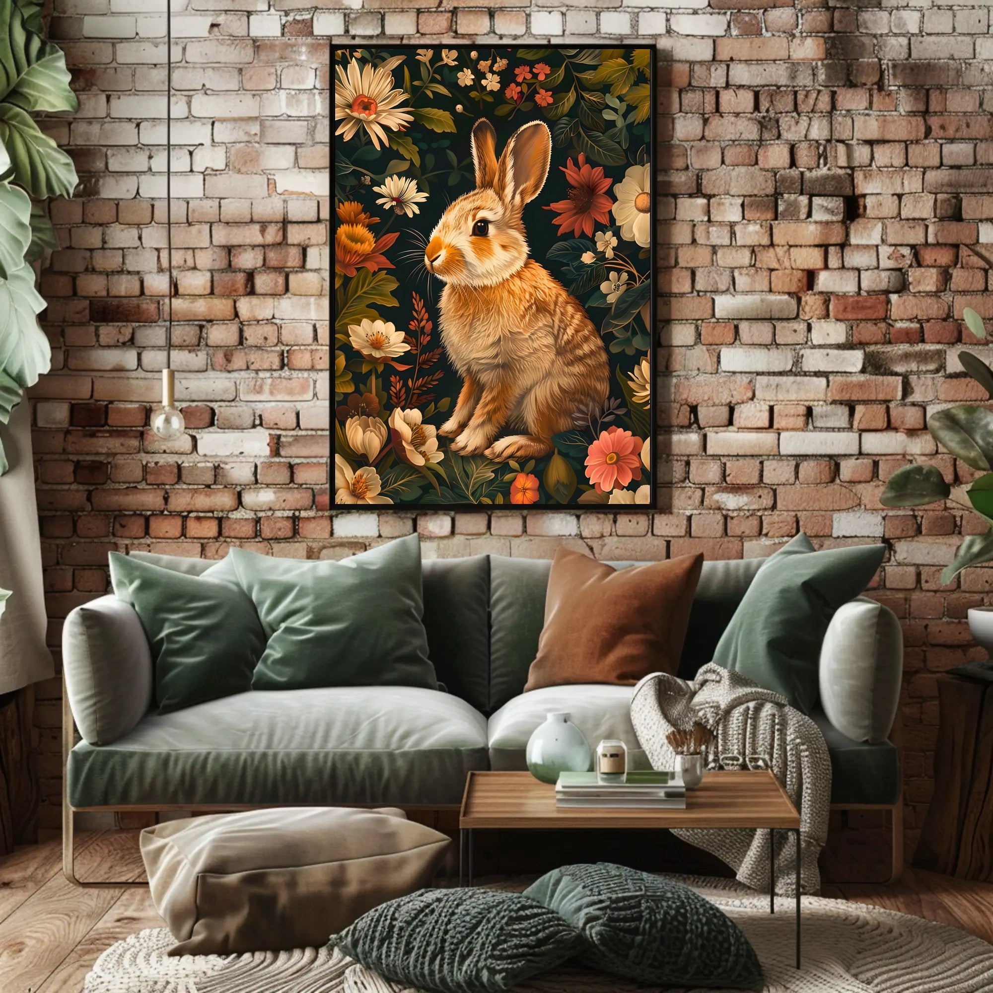 Floral Rabbit Portrait Wall Art Print