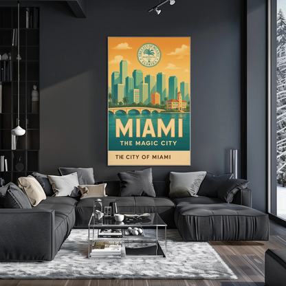 Miami Retro Seal Vintage Travel Poster