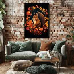 Whimsical Autumn Squirrel Poster: Cozy Fall Decor