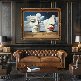 Surreal Sculpted Faces in Desert Landscape Artistic Poster