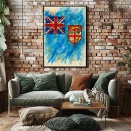Fiji Flag Watercolor Wanderlust Poster