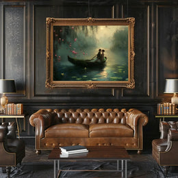 Romantic Rowboat Scene: Dreamy Impressionist Lake Poster