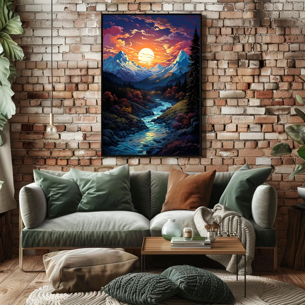 Majestic Mountain Sunset Fantasy Landscape Poster