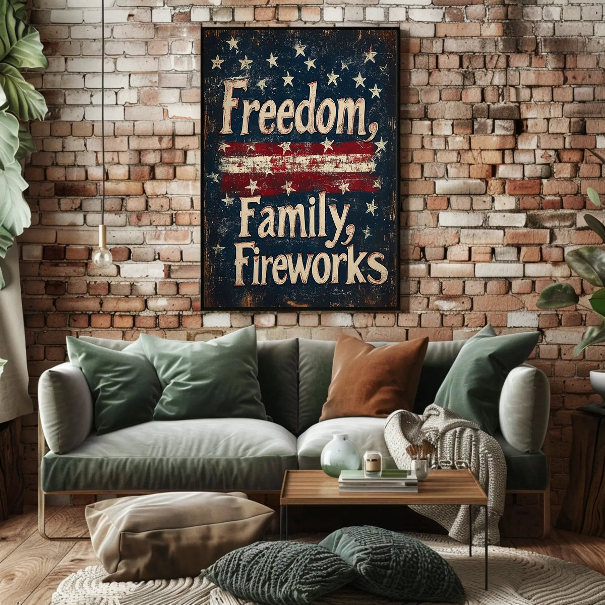 Freedom Family Fireworks Patriotic Wall Art Decor Poster