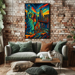 Vibrant New York Cityscape Poster Bold Colors Living Rooms