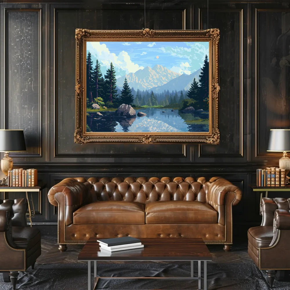Tranquil Mountain Lake Vintage Travel Poster Art
