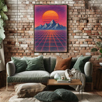 Vibrant Retro-Futuristic Synthwave Landscape Futuristic Sci-Fi Poster