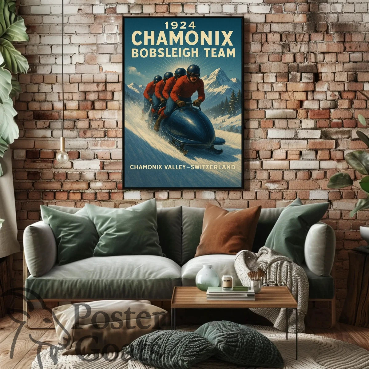 1924 Chamonix Bobsleigh Team Vintage Sports Poster