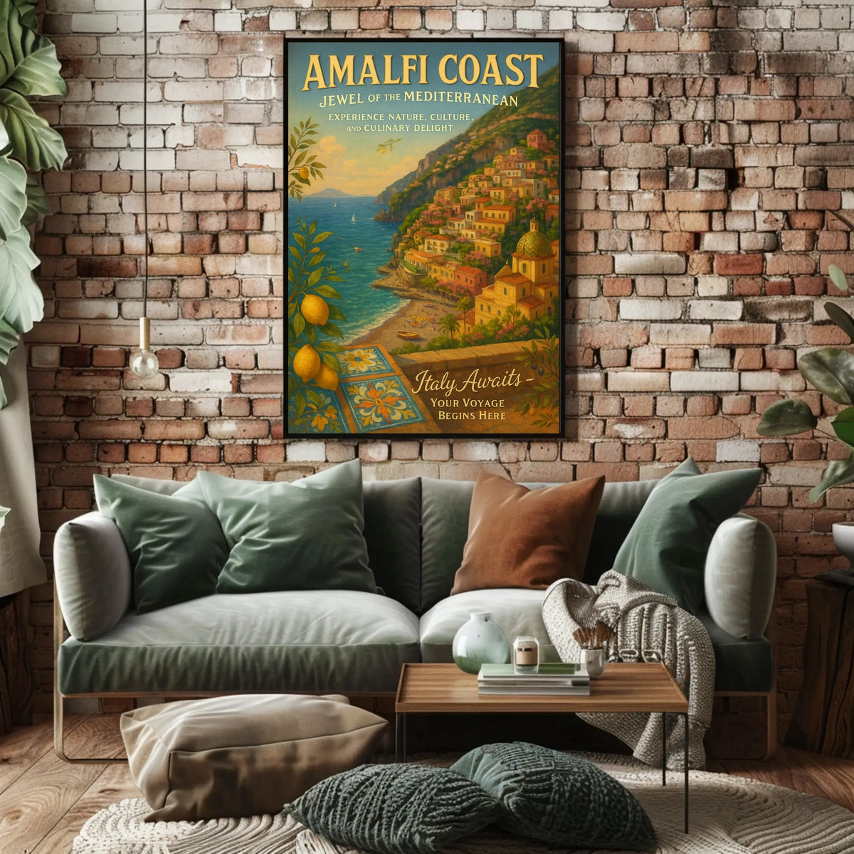 Amalfi Coast Vintage Travel Poster: Mediterranean Charm