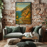 Amalfi Coast Vintage Travel Poster: Mediterranean Charm