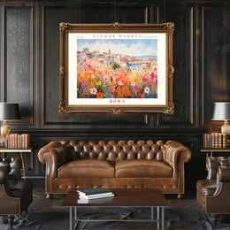 Vibrant Flower Market in Italy Travel Poster
