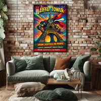 Eiffel Tower Superhero Comic Art Cultural Poster