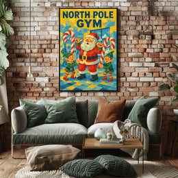 Santa Claus at North Pole Gym Fantasy or Mythology Poster