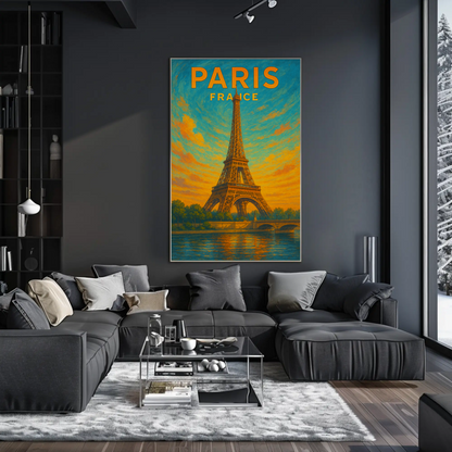 Paris Eiffel Sunset Travel Poster