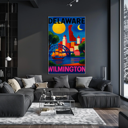 Wilmington Delaware Sailboat Bridge Skyline Travel Poster