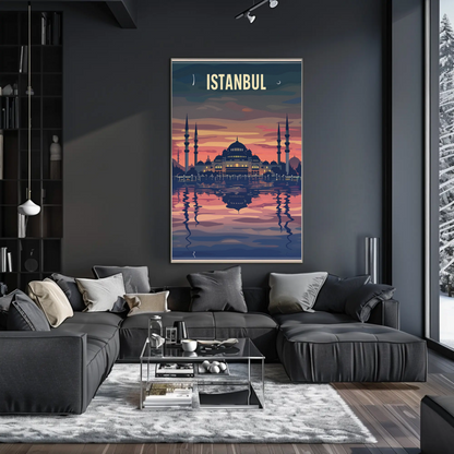 Istanbul Mosque Reflections Golden Twilight Water Travel Poster