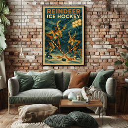 Reindeer Ice Hockey Artistic Design Sports Poster