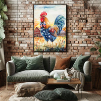 rooster crowing proudly at sunrise Poster