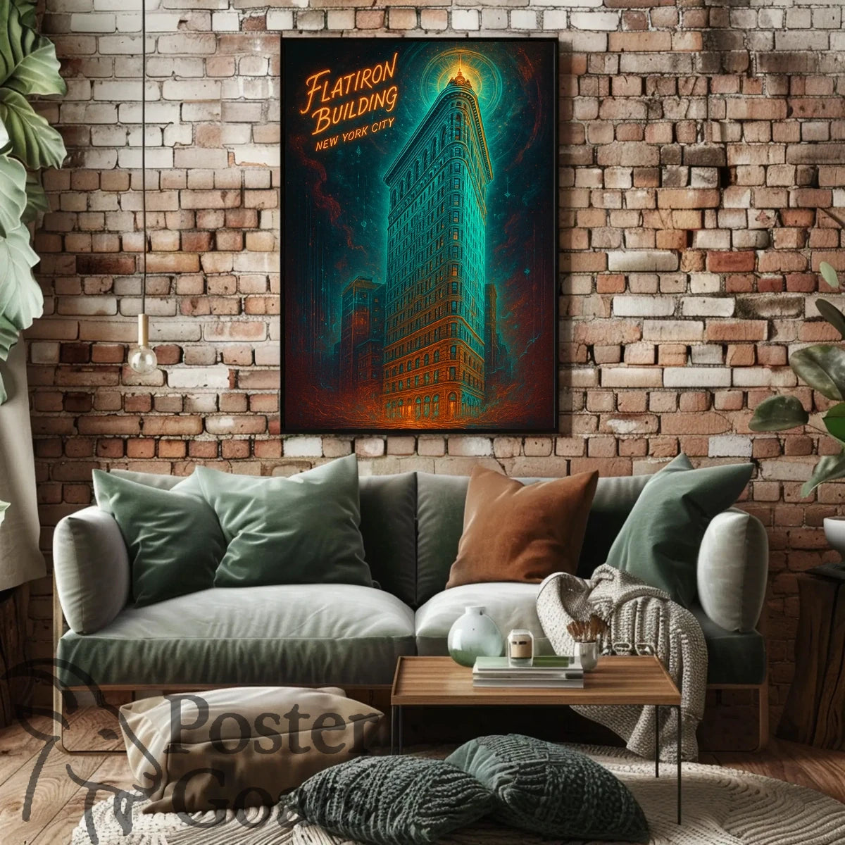 Flatiron Building New York: Surreal Neon Urban Cityscape Poster