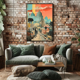 Urban Vibrance: Classic Meets Modern Architectural Travel Poster