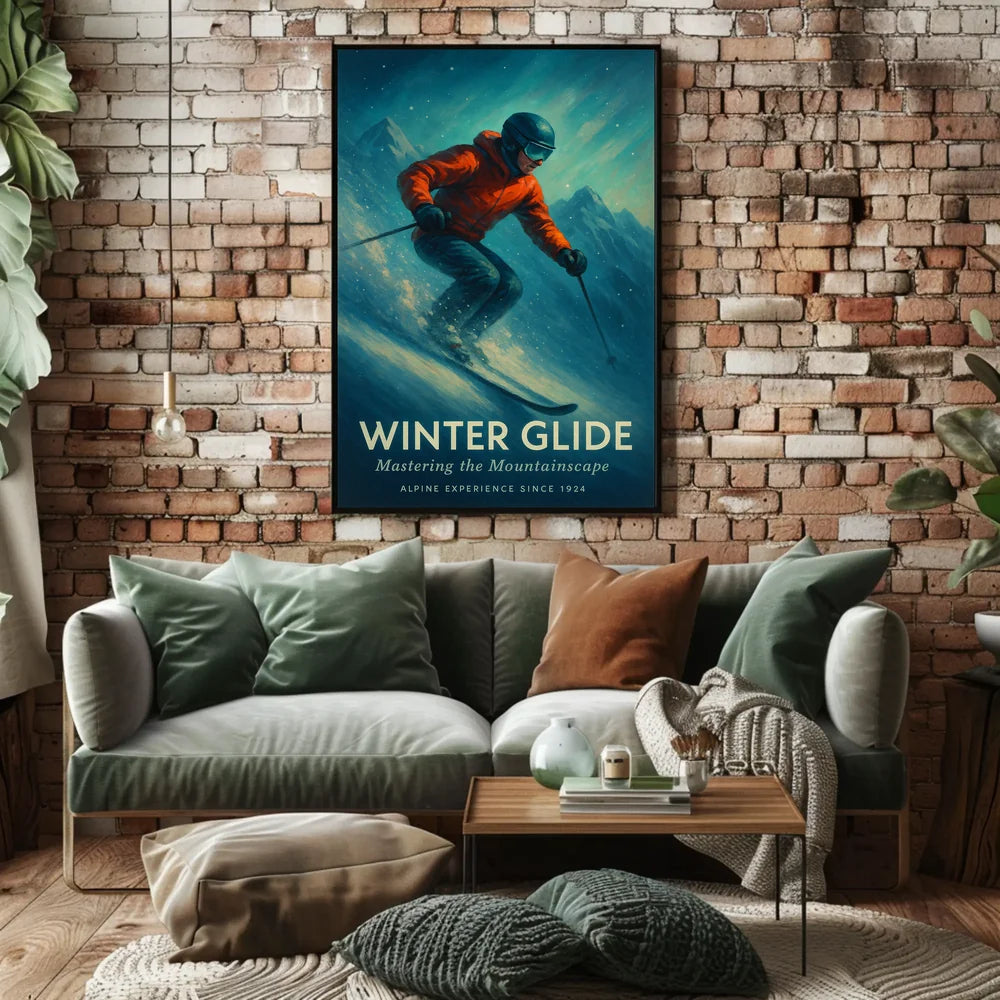 WINTER GLIDE Vintage Alpine Skiing Sports Poster PosterGoat