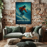 WINTER GLIDE Vintage Alpine Skiing Sports Poster PosterGoat