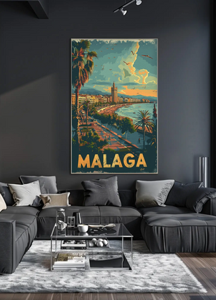 Malaga Sunset Beach Promenade Travel Poster
