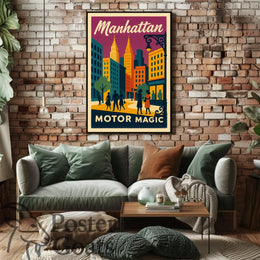 Manhattan's Retro Vibe: Vintage Urban Cityscape Travel Poster