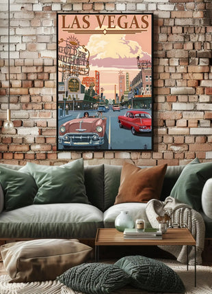 Retro Las Vegas Scene Mid-Century Travel Poster