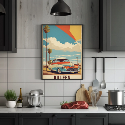 Killeen Texas Classic Car Palm Drive Vintage Travel Poster