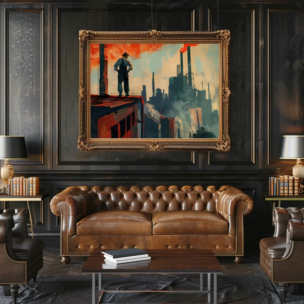 Industrial Progress: Bold Worker Factory Art Poster