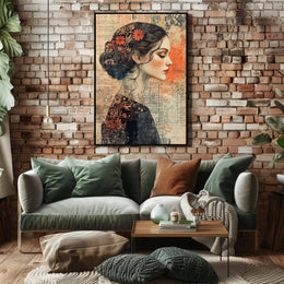 Elegant Woman's Profile with Floral Elements - Artistic Poster