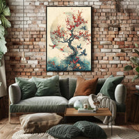 Cherry Blossom Harmony: Birds in Tranquil Flight PosterGoat