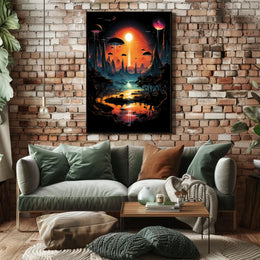 Alien Landscape At Sunset Poster