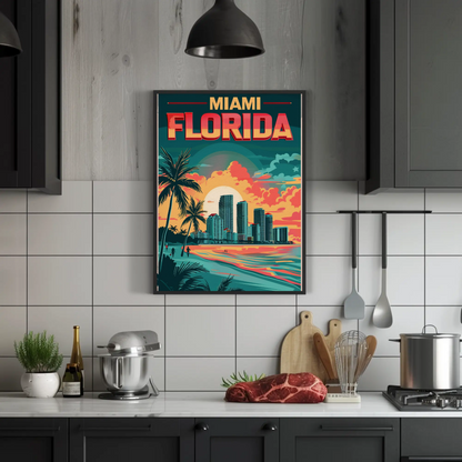 Miami Florida Sunset Vintage Poster