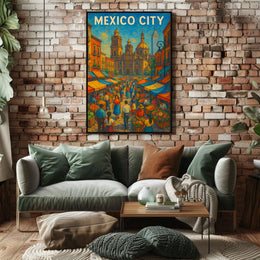 Mexico City Market Scene Poster