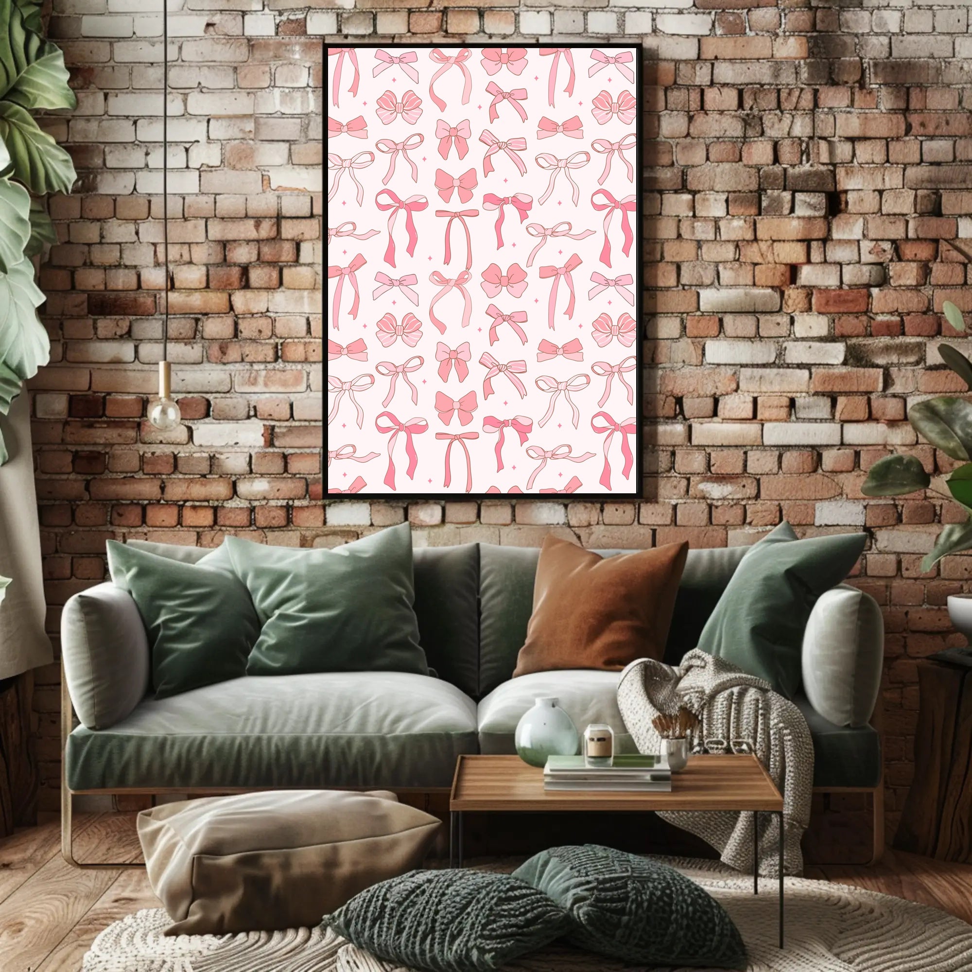 Pink Bow Artwork: Modern Design Feminine Abstract or Artistic Poster PosterGoat