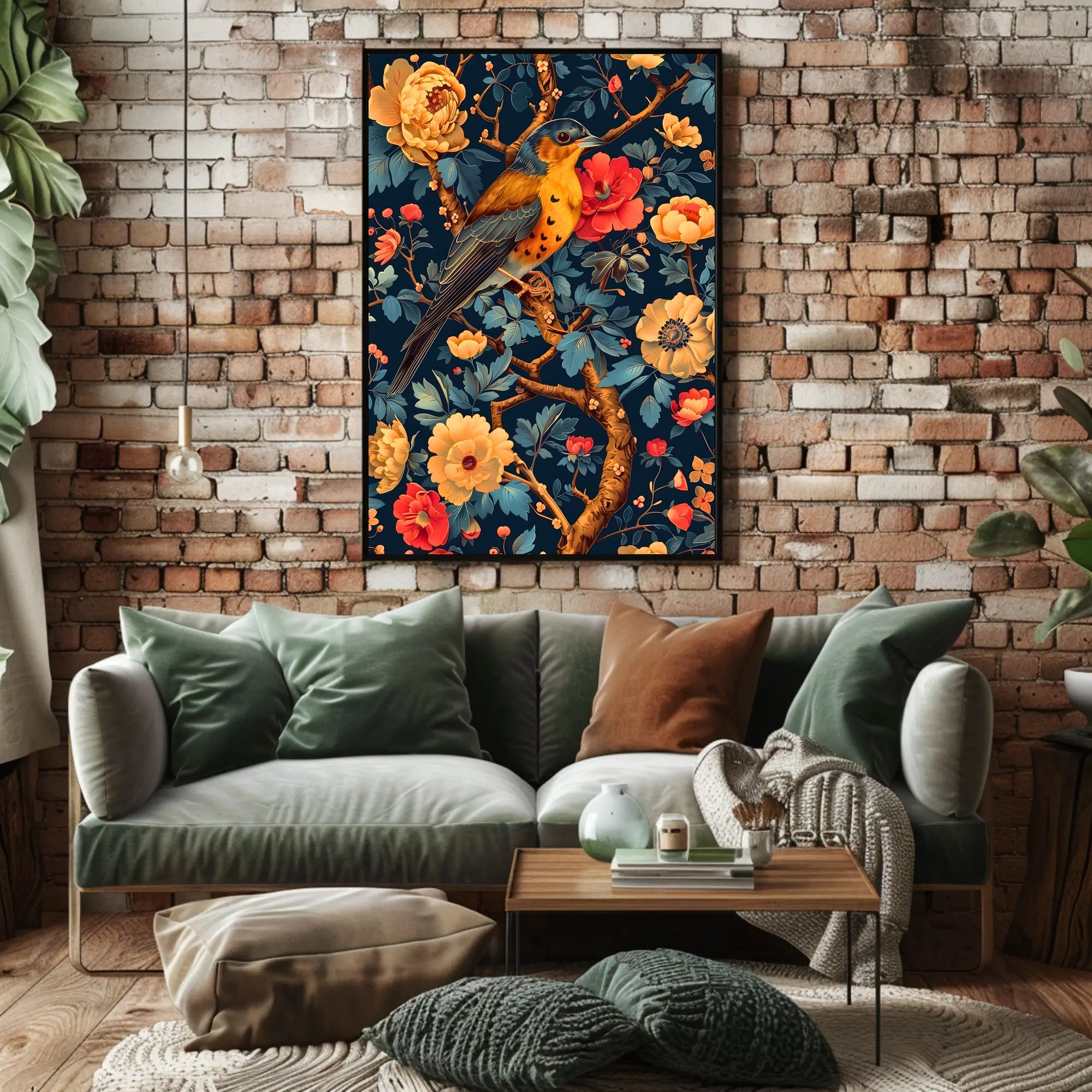 Bird and Flower Botanical Art Print - Animal Poster