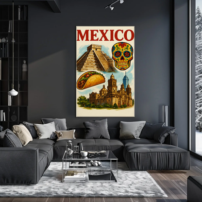 Mexico Pyramid Taco Skull Cathedral Culture Poster