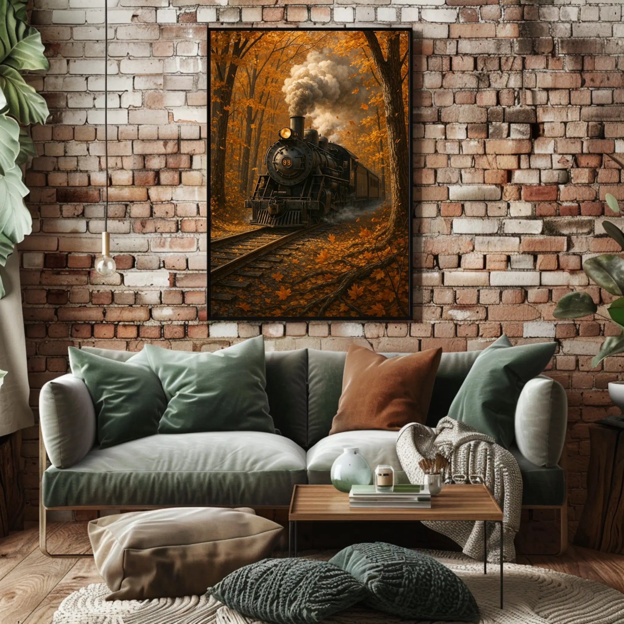 Vintage Steam Train in Vibrant Autumn Travel Poster