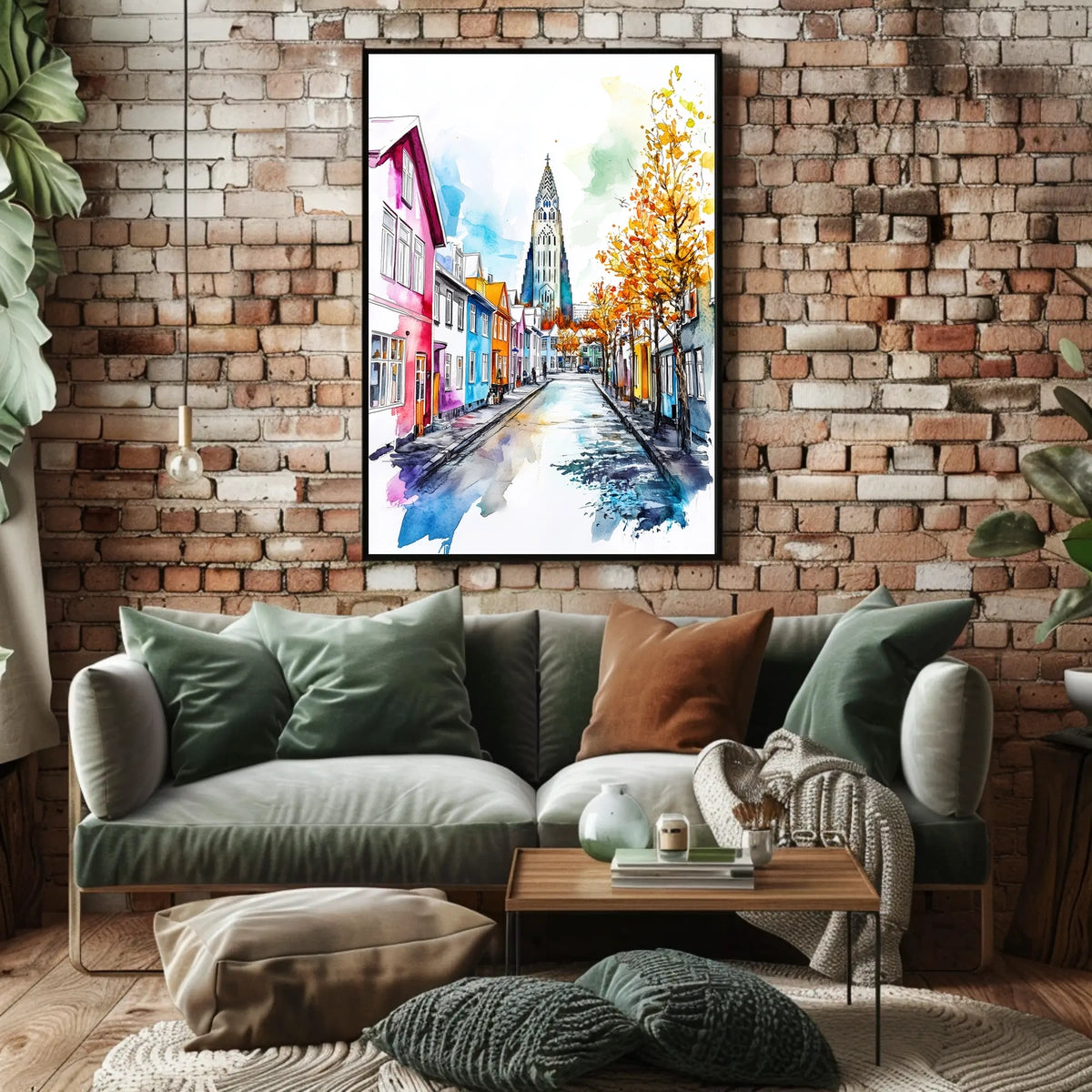 Iceland Reykjavik Colorful Street and Hallgrimskirkja Poster