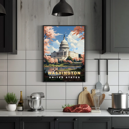 Washington DC United States Capitol Spring Vintage Travel Poster