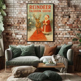 Reindeer Fashion Show Festive Illustration Animal Poster