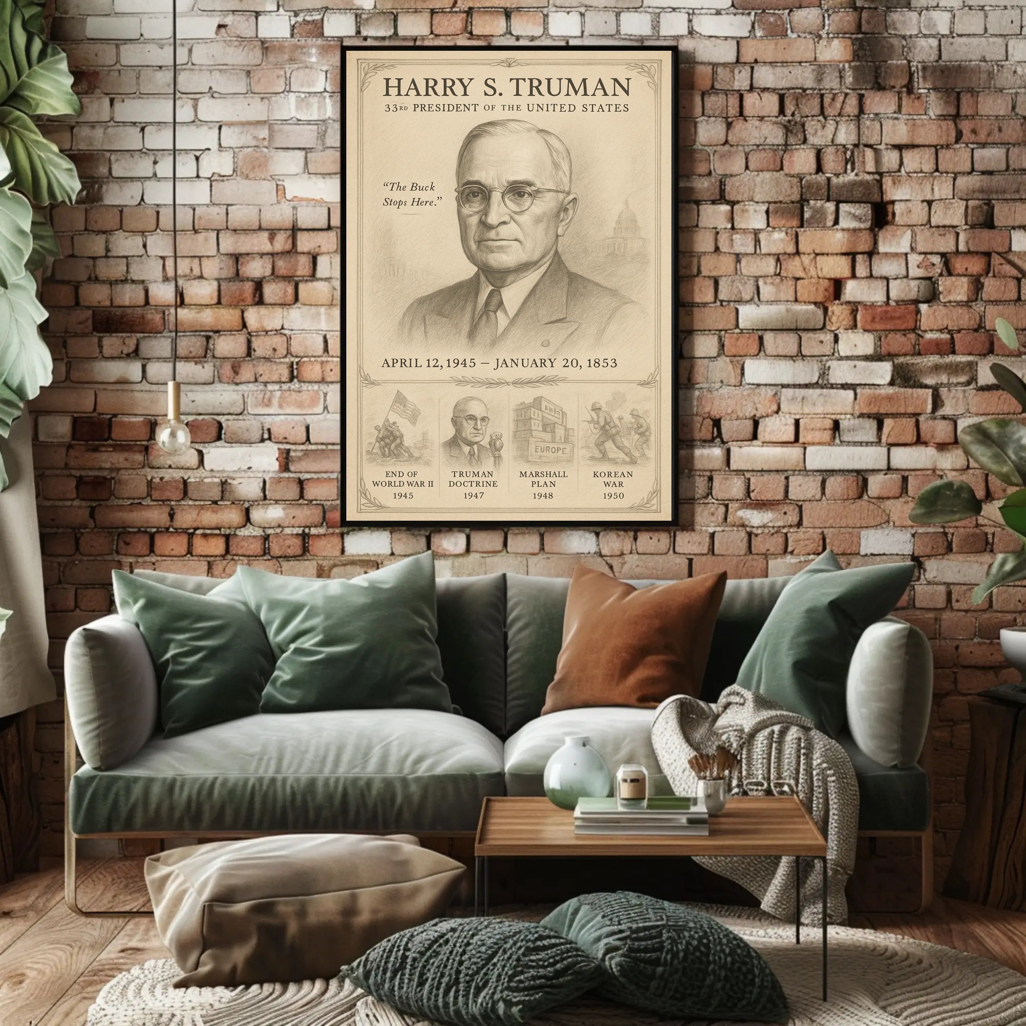 Harry S Truman 33rd President Sketch Poster Wall Art Print PosterGoat