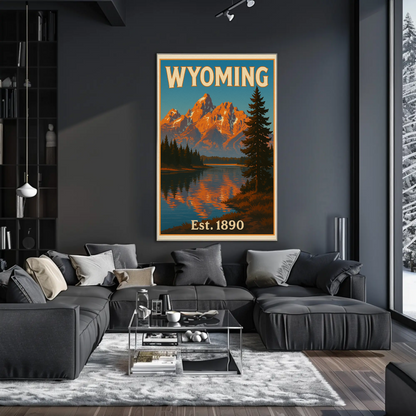 Wyoming Grand Tetons Mountain Lake Reflection Travel Poster