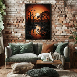 Serene Sunset Over Reflective Lake National Park Poster