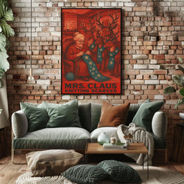 Mrs. Claus Knitting Scarves Poster