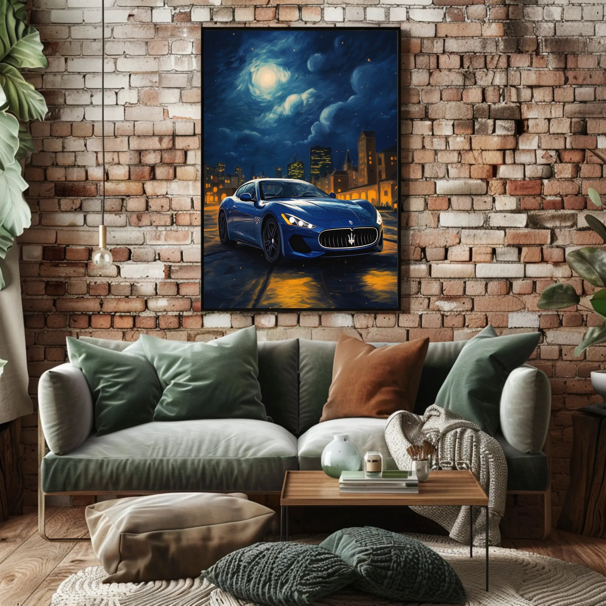 Maserati Blue Sports Car at Night Artistic Poster