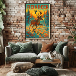 Reindeer Skiing Adventure Poster